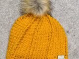 Baby mustard pom pom crochet hat – beanie – winter hat 3+ months