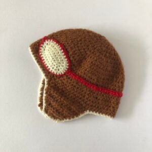 brown & cream hand crocheted baby aviator hat