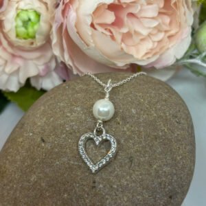 Crystal Heart and Pearl Necklace