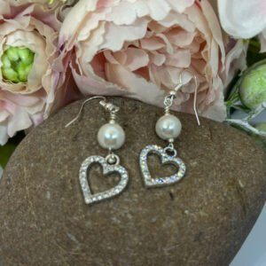 Crystal Heart and Pearl Earrings