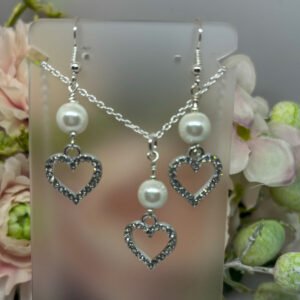 Crystal Heart and Pearl earrings and necklace